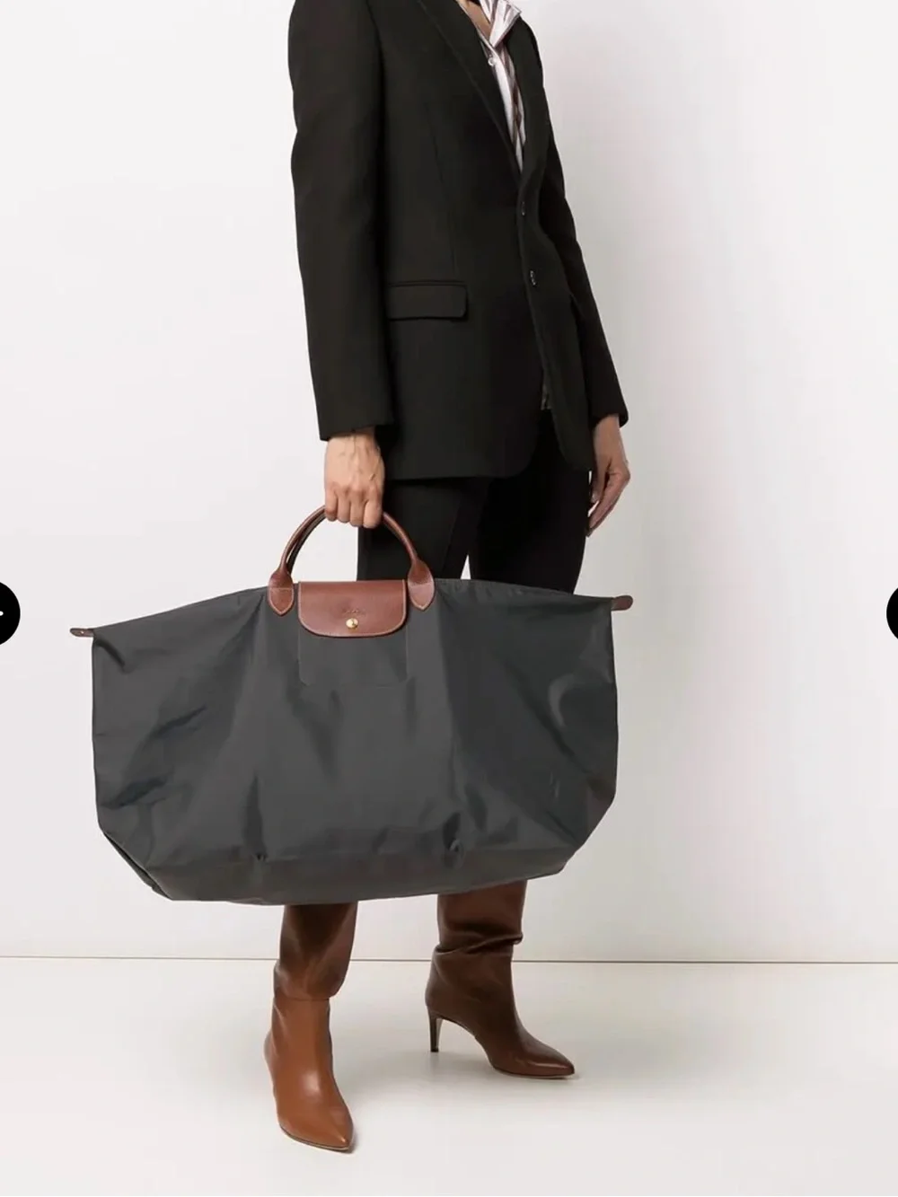 Longchamp Le Pliage XL Travel Bag Gunmetal Gray Weekender Carry-On